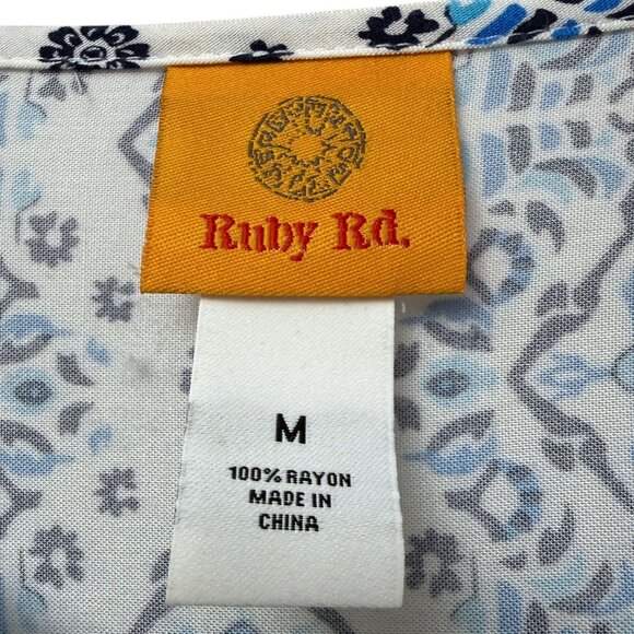 Ruby Rd. Peasant Top Size Medium Blue White Boho Long Sleeve Womens Blouse - Picture 5 of 10